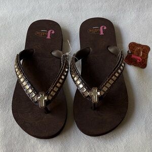 New Justin Boots Brown Beaded Cross Sandals Size 6
